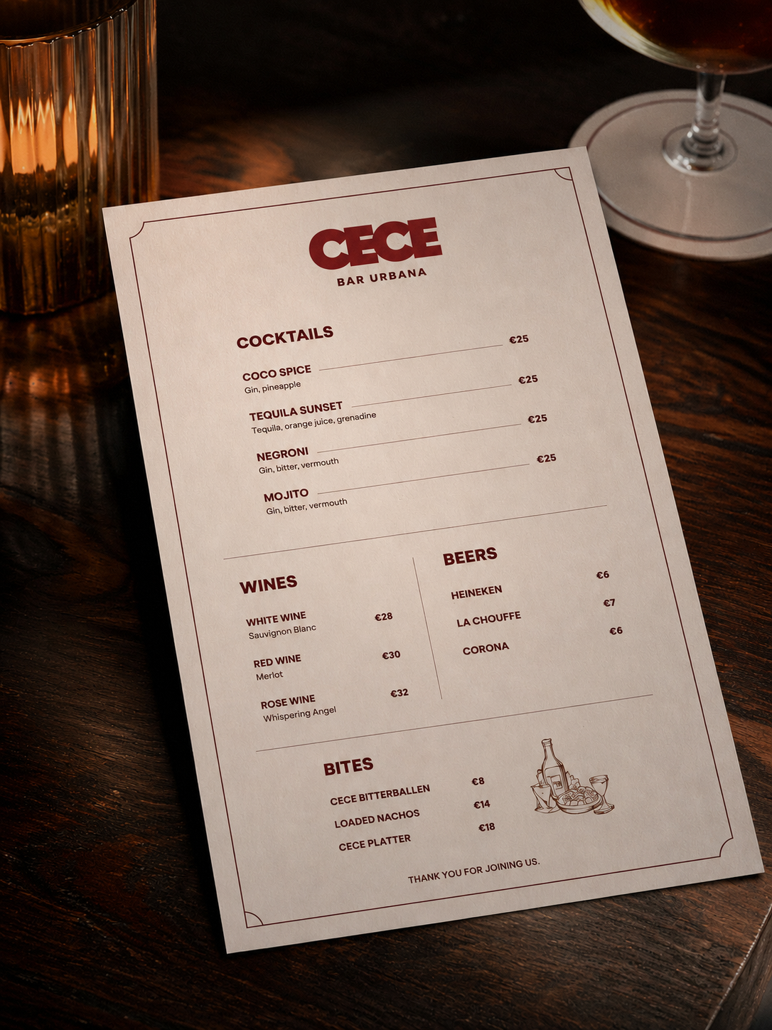 Menuontwerp voor Cece Bar Urbana